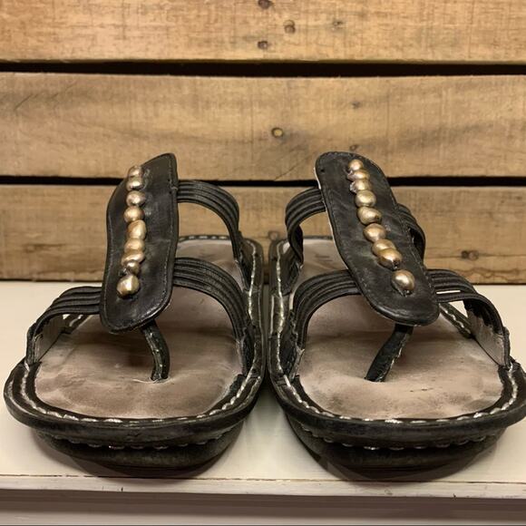 Alegria Pisa Leather Thong Sandal With Pearl Trim Black Size 37 - Picture 7 of 9